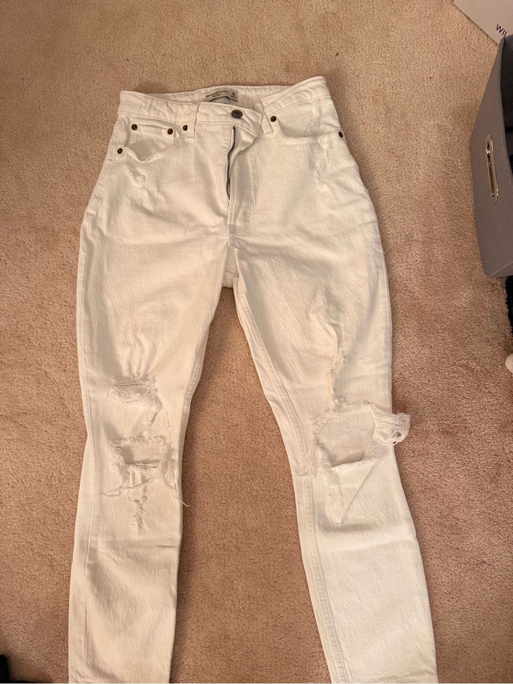 Abercrombie & Fitch White Skinny Ripped Jeans